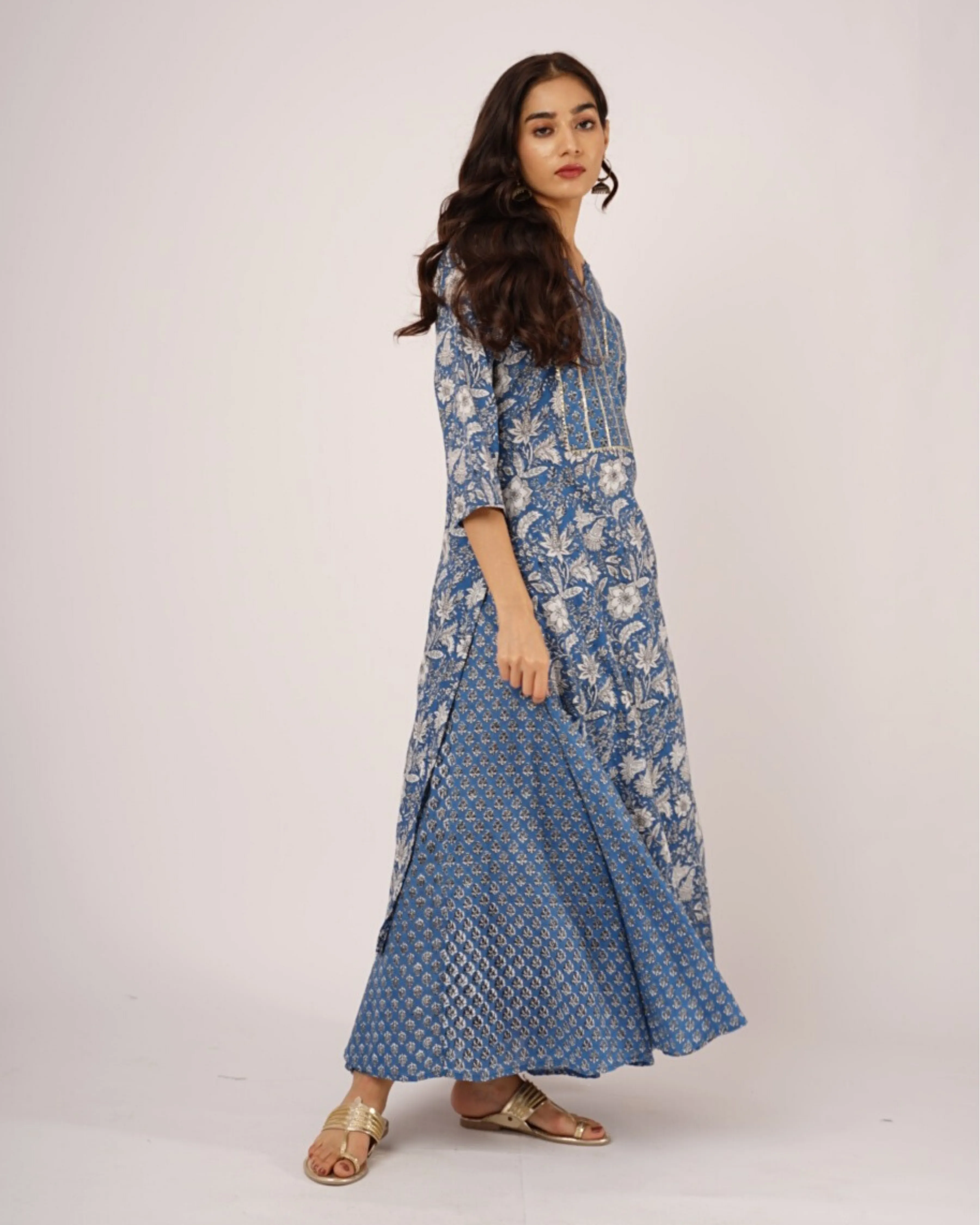 Indian Boota Blue Kurta Skirt - Set of 2