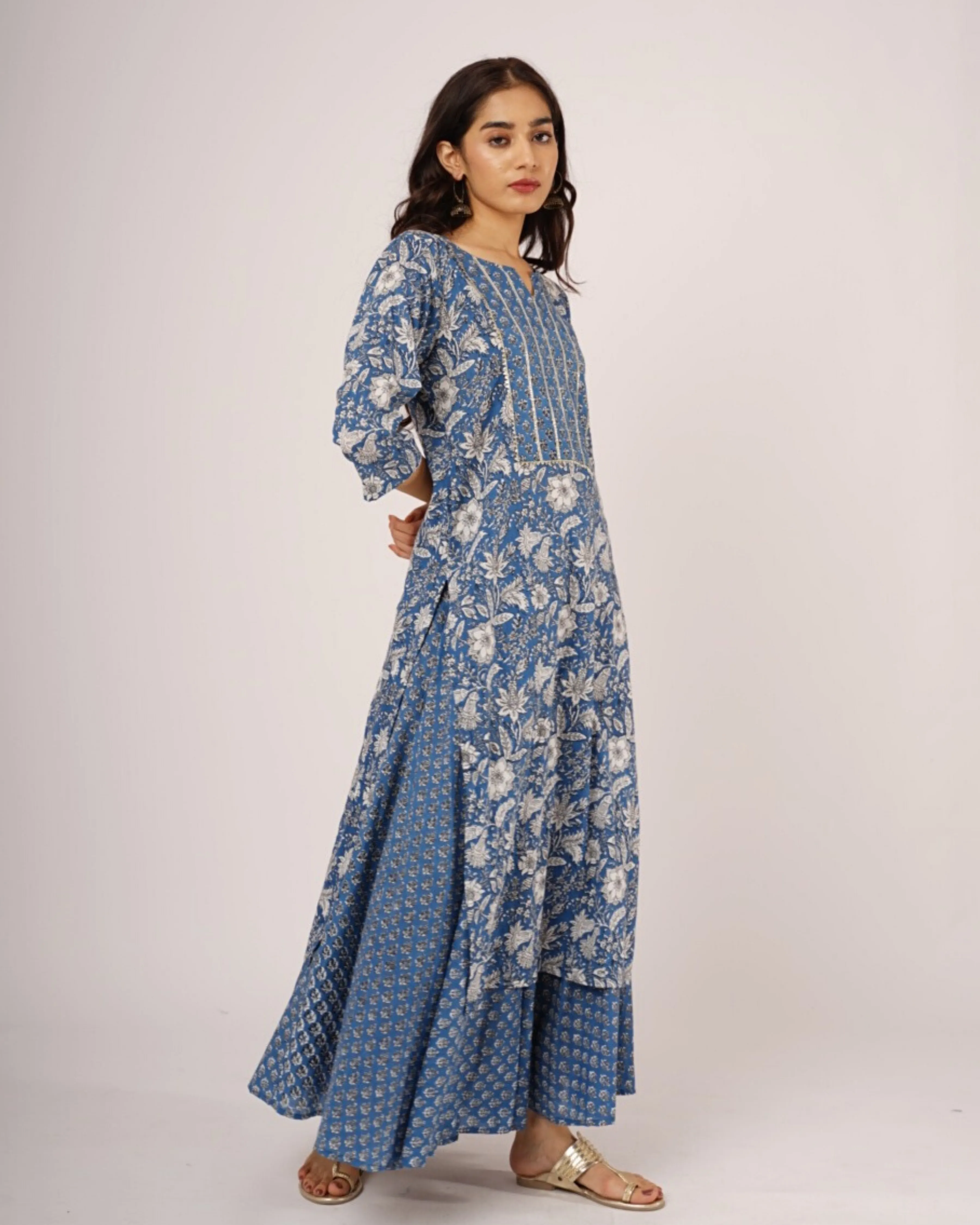 Indian Boota Blue Kurta Skirt - Set of 2