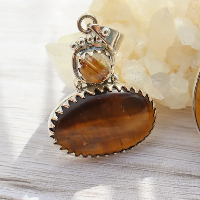 Jagged Tiger Eye Double Pendant