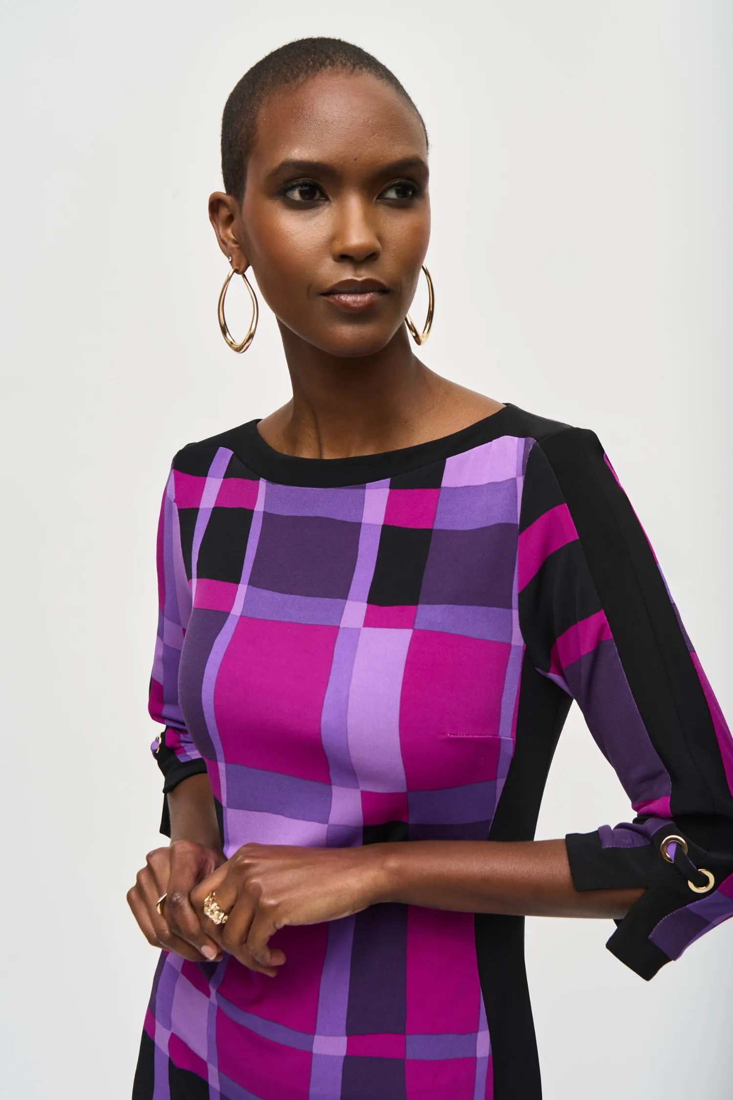 Joseph Ribkoff Silky Knit Plaid Sheath Dress - Style 243301