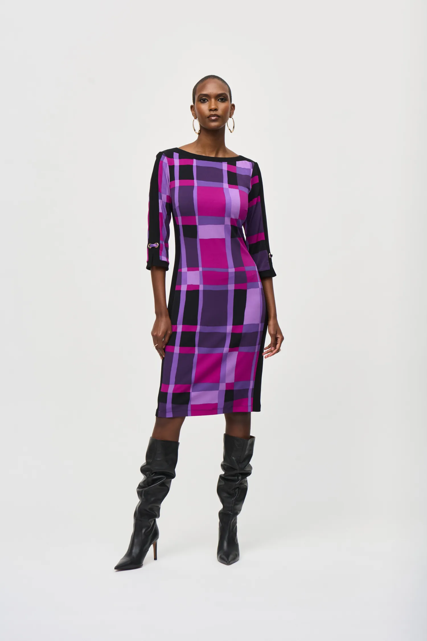 Joseph Ribkoff Silky Knit Plaid Sheath Dress - Style 243301