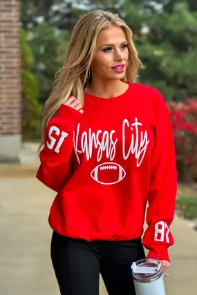 Kansas City Cursive Football 15/87 Sleeve Detail : Red/White