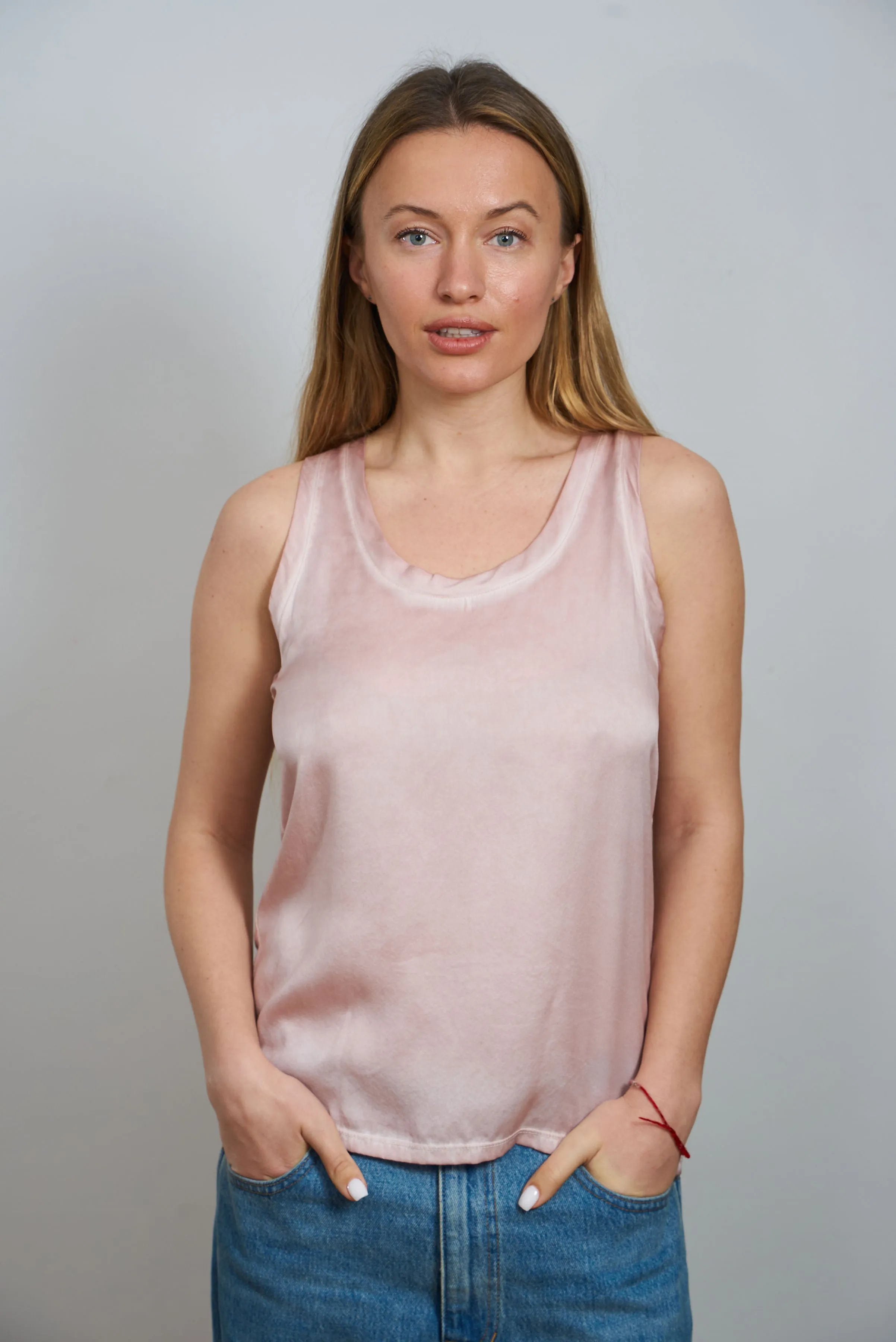 Linen Silk Scoop Neck Tank - Rose