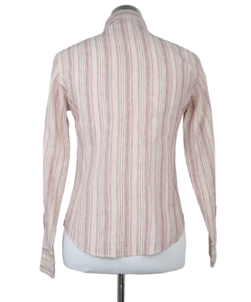 Loro Piana Pink & Red Stripes Linen Shirt sz 4