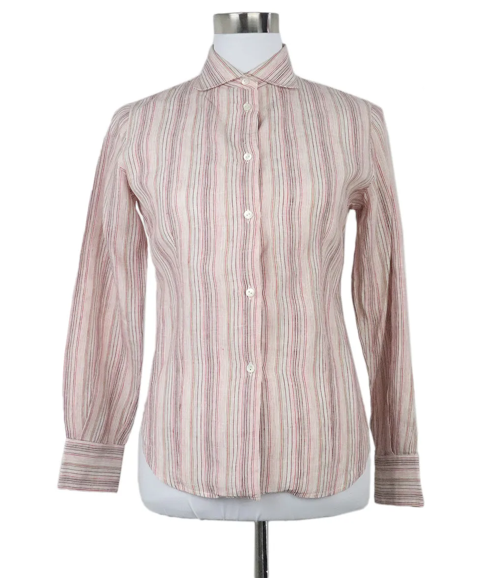 Loro Piana Pink & Red Stripes Linen Shirt sz 4