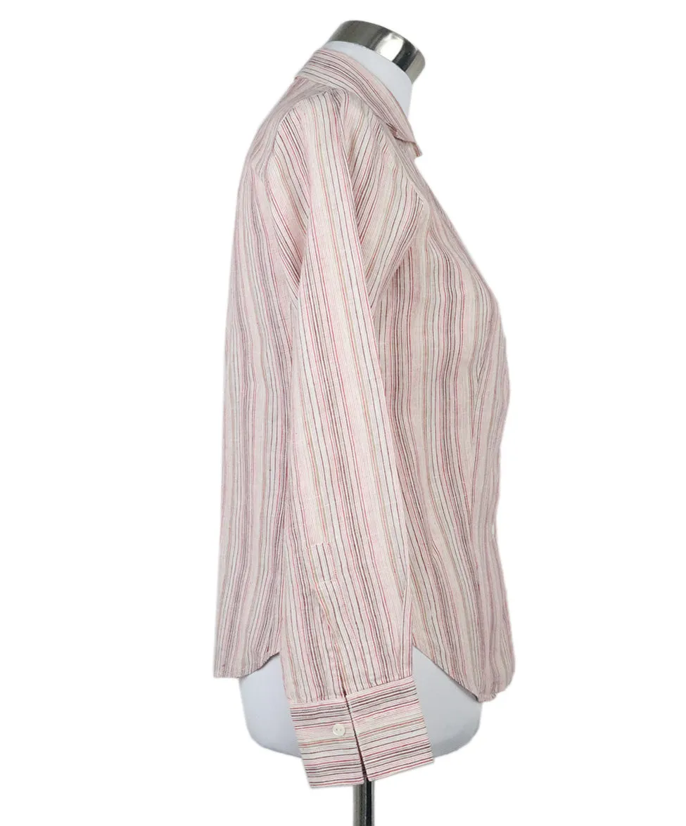 Loro Piana Pink & Red Stripes Linen Shirt sz 4