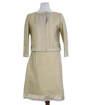 Louis Vuitton Beige & Gold Print Skirt Suit sz 8