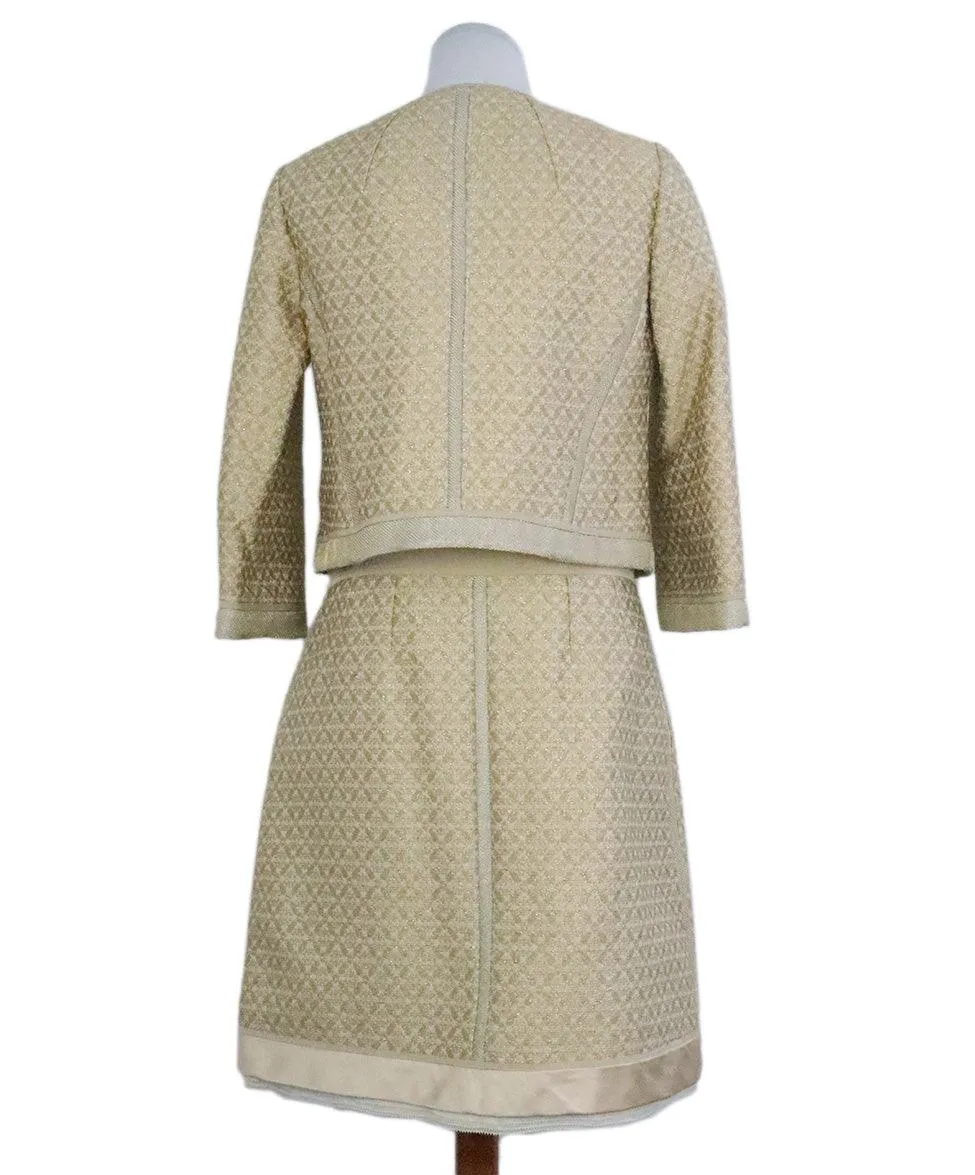 Louis Vuitton Beige & Gold Print Skirt Suit sz 8