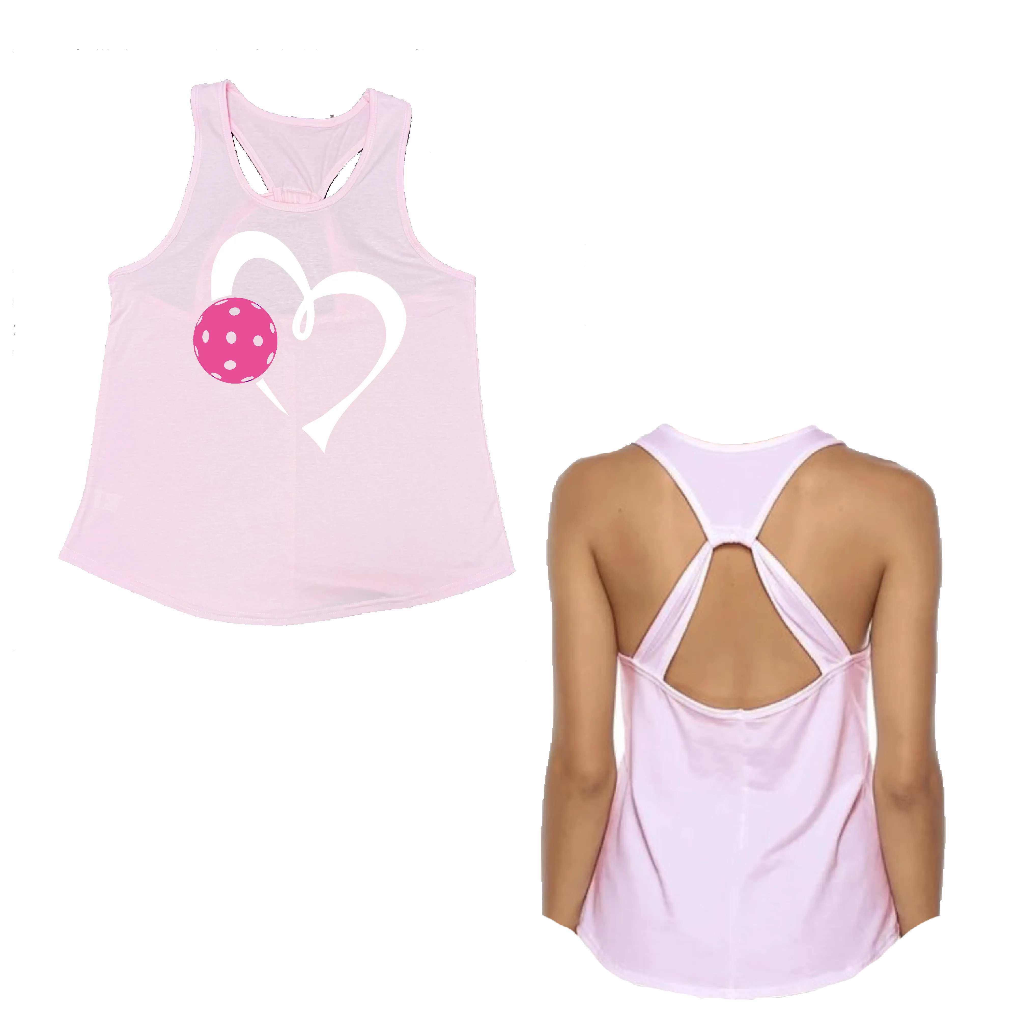 Love Pickleball Heart (Pink) | Women's Open X-Back Pickleball Tank | Quick Dry Athletic Shirt