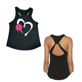 Love Pickleball Heart (Pink) | Women's Open X-Back Pickleball Tank | Quick Dry Athletic Shirt