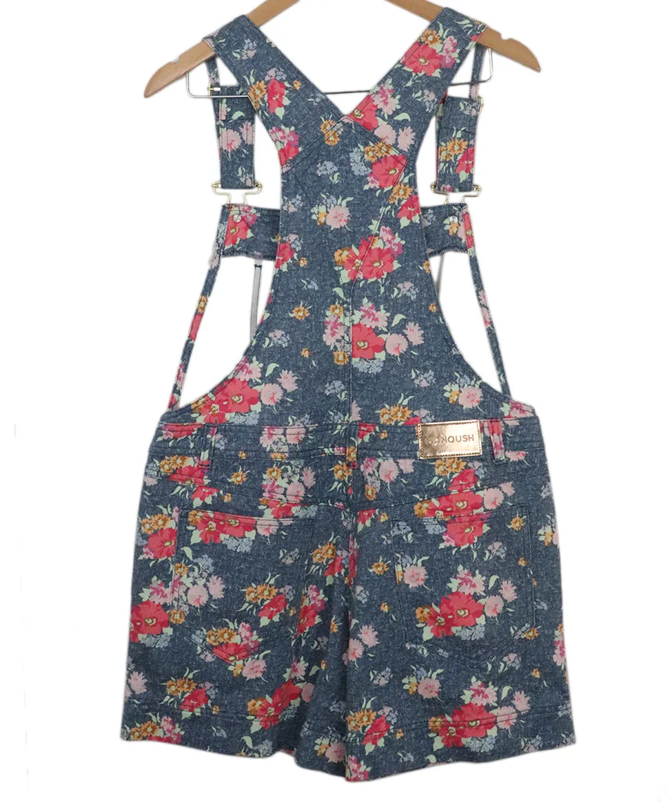 Manoush Floral Print Denim Overalls sz 8