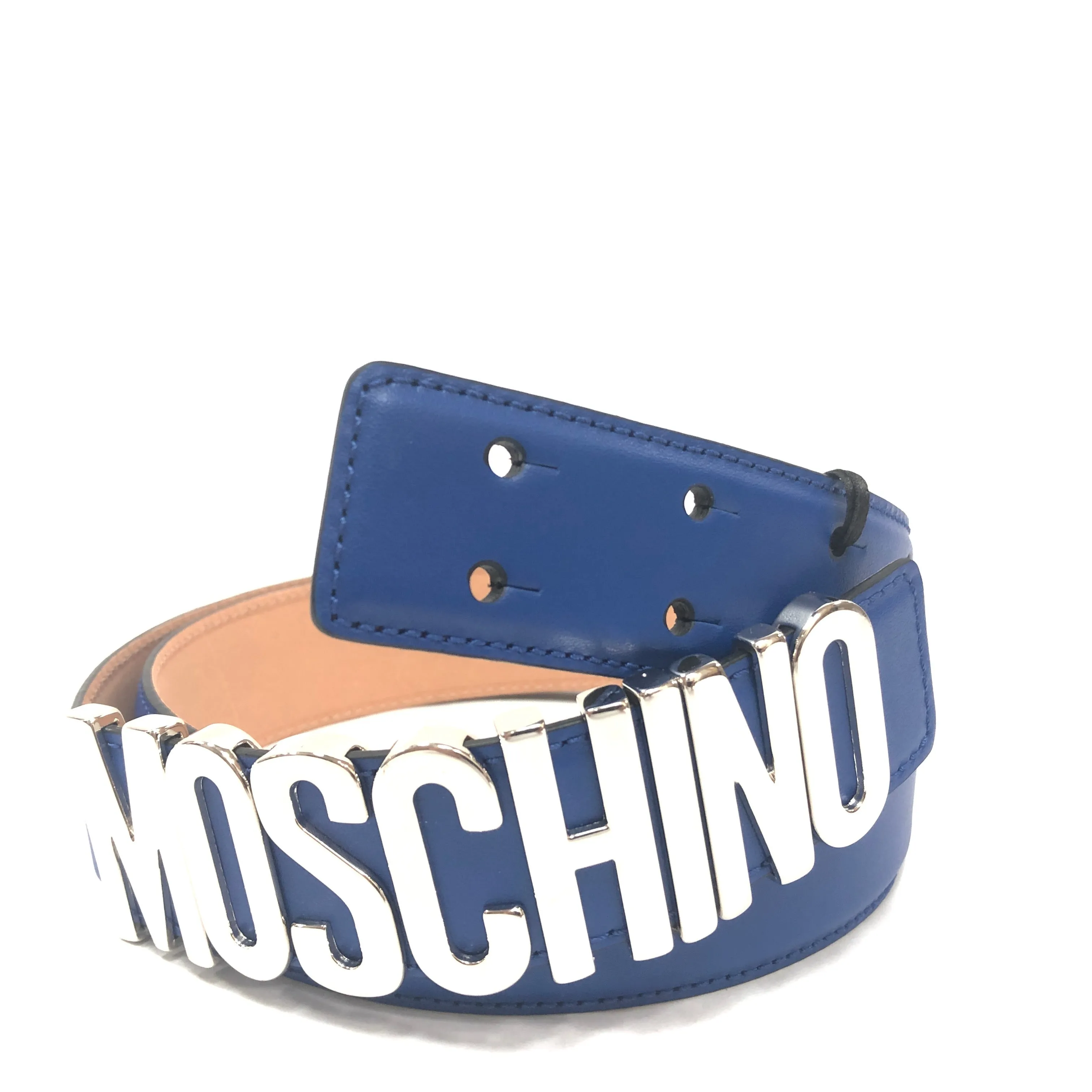 Moschino Couture Calf Logo Belt (Blue)