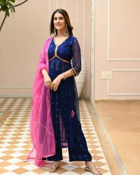 Navy Blue Aliya Cut Georgette Partywear Salwar Suit Set