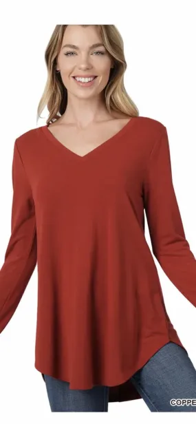 New! Premium Long Sleeve V Neck Top Size L