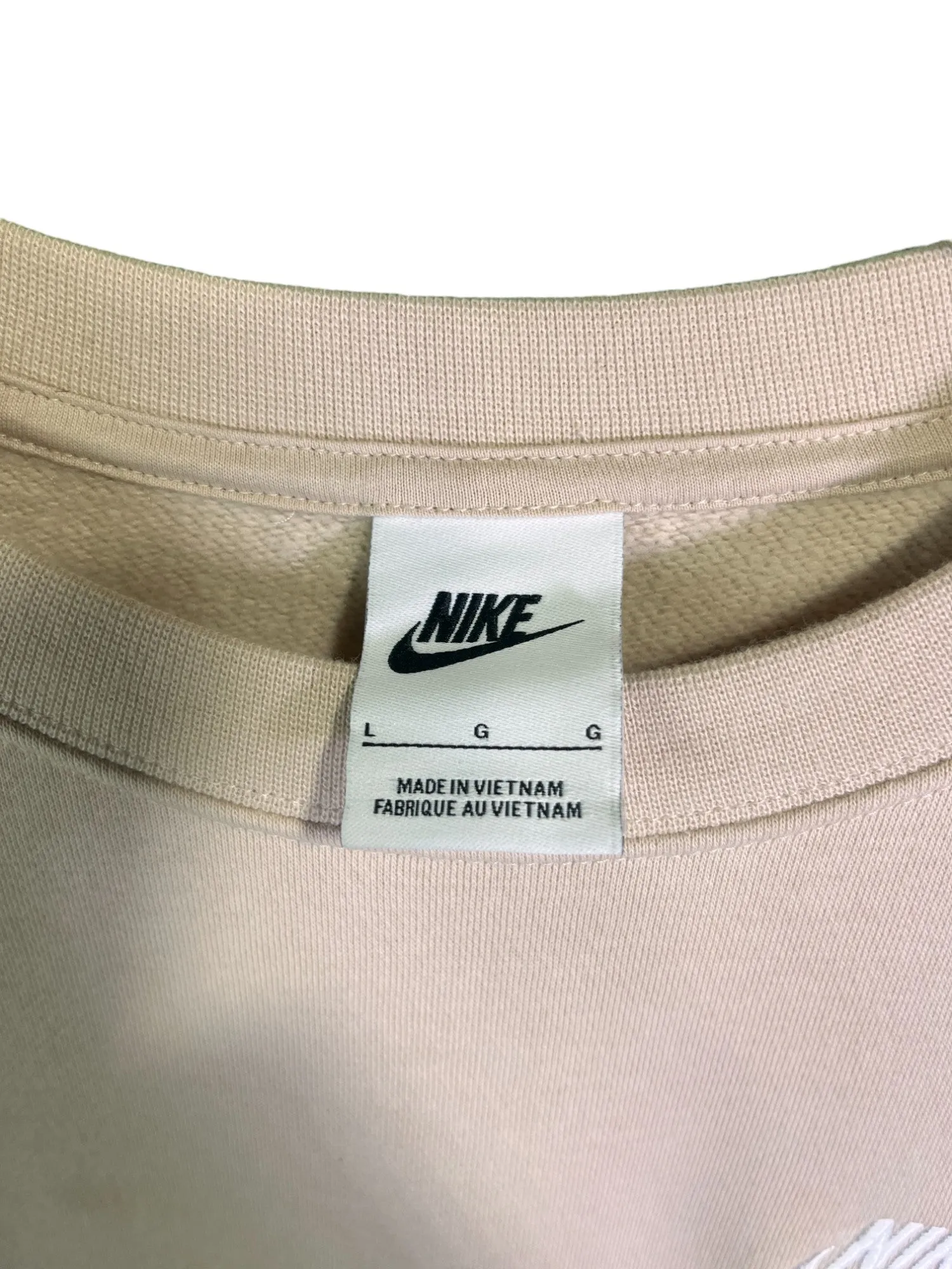 Nike Classic Swoosh Futura Logo Beige Crewneck Size Large