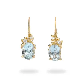 Oval Aquamarine and Diamond Encrusted Drops