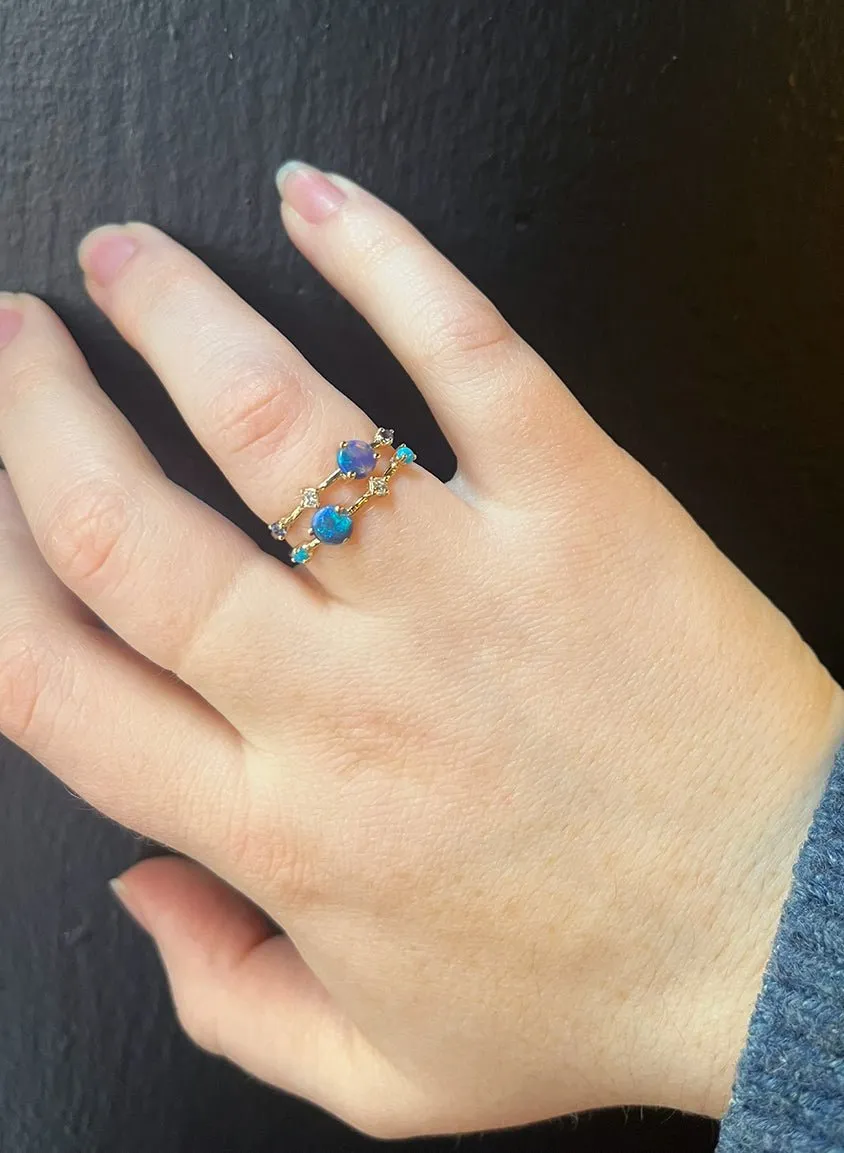 Petite Baleine Lightning Ridge Opal   Turquoise Dot Dash Ring