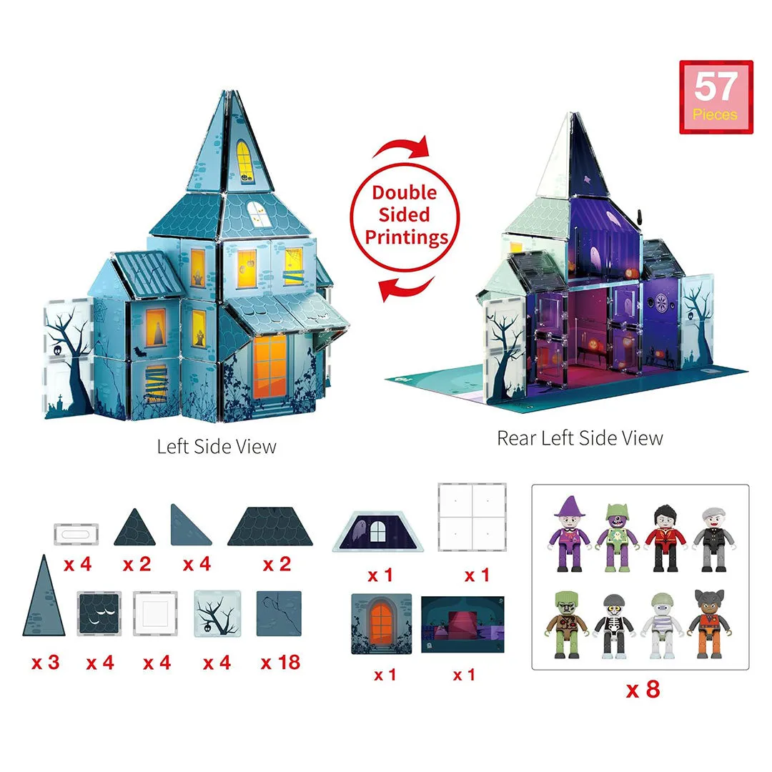 PicassoTiles 57pc Haunted House Magnetic Tiles Children's Play Set