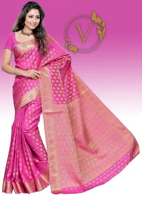 Pink Tussar Silk Saree