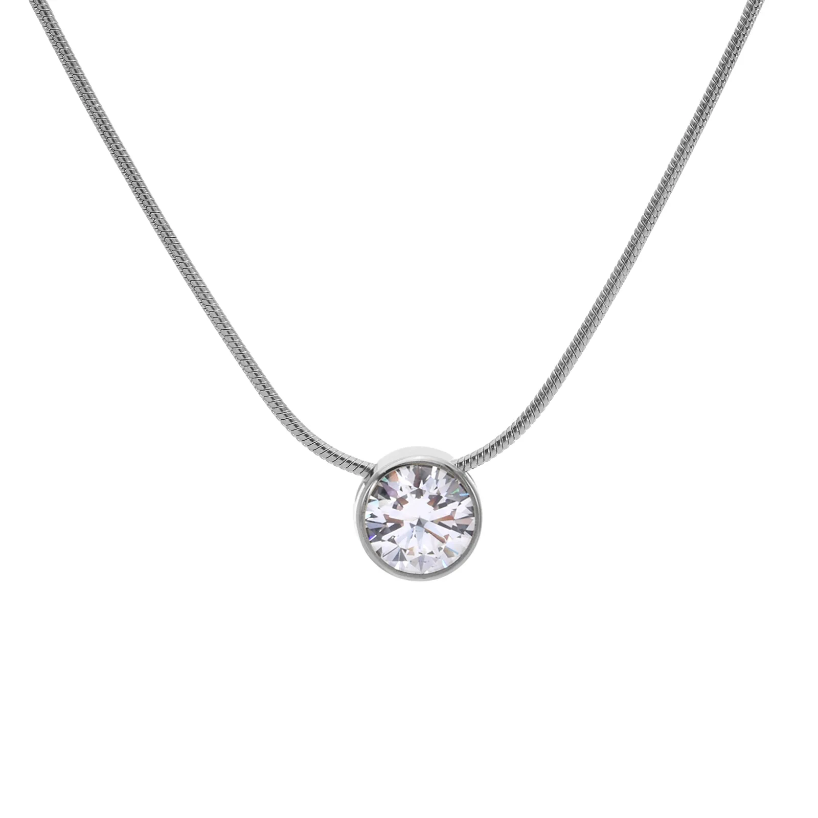 PT201W B.Tiff 2 ct Solitaire Stainless Steel Pendant Necklace