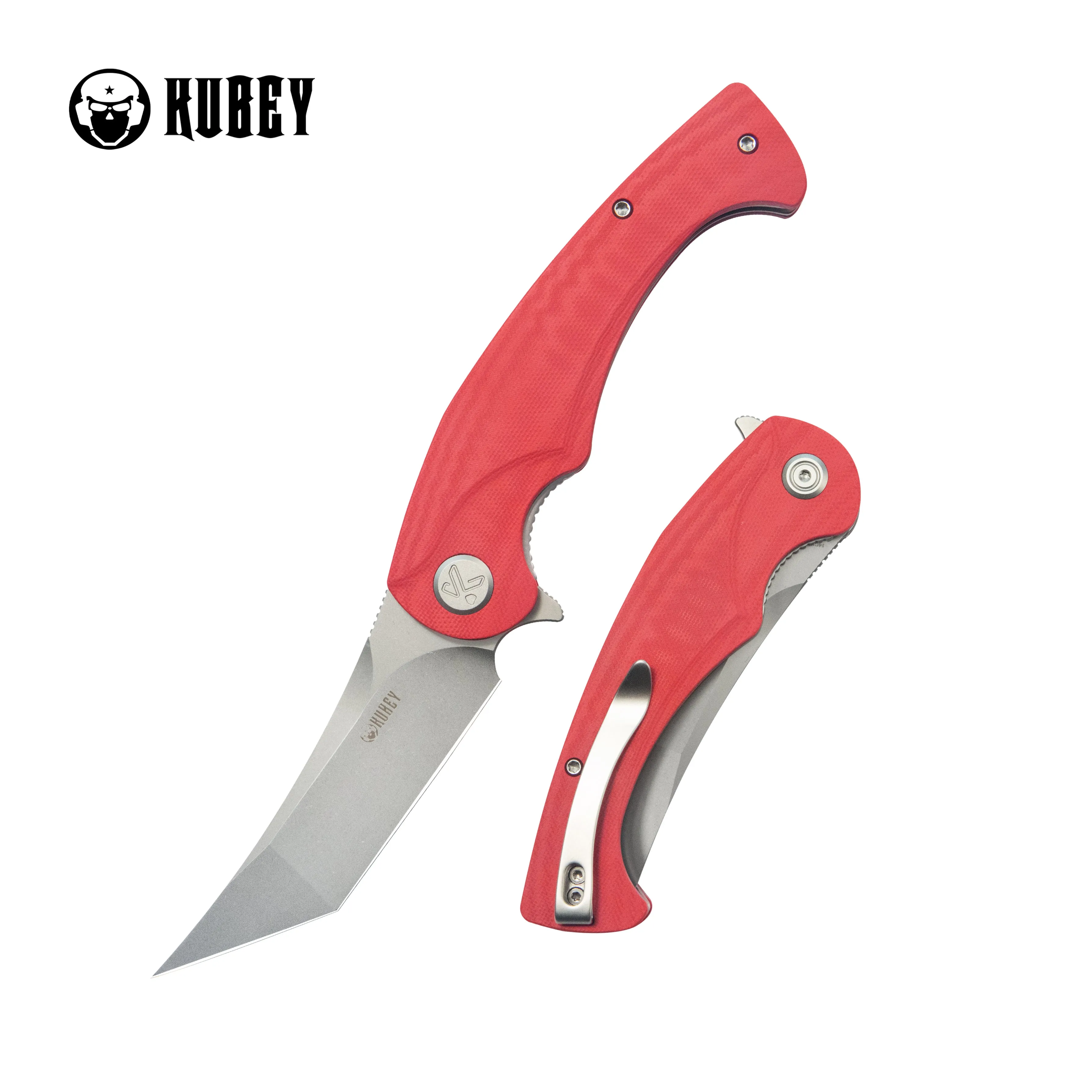 Scimitar Tanto Liner Lock Hunting Folding Knife Red G10 Handle 3.46 Beadblast 14C28N KU175E