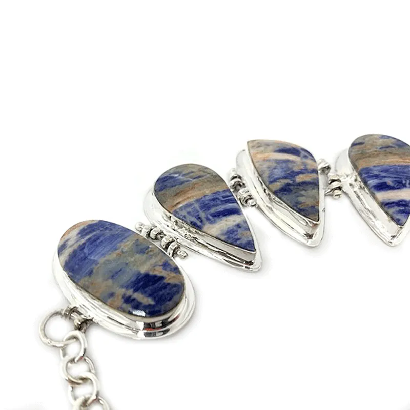 Sodalite Gemstone Silver Boho Bracelet