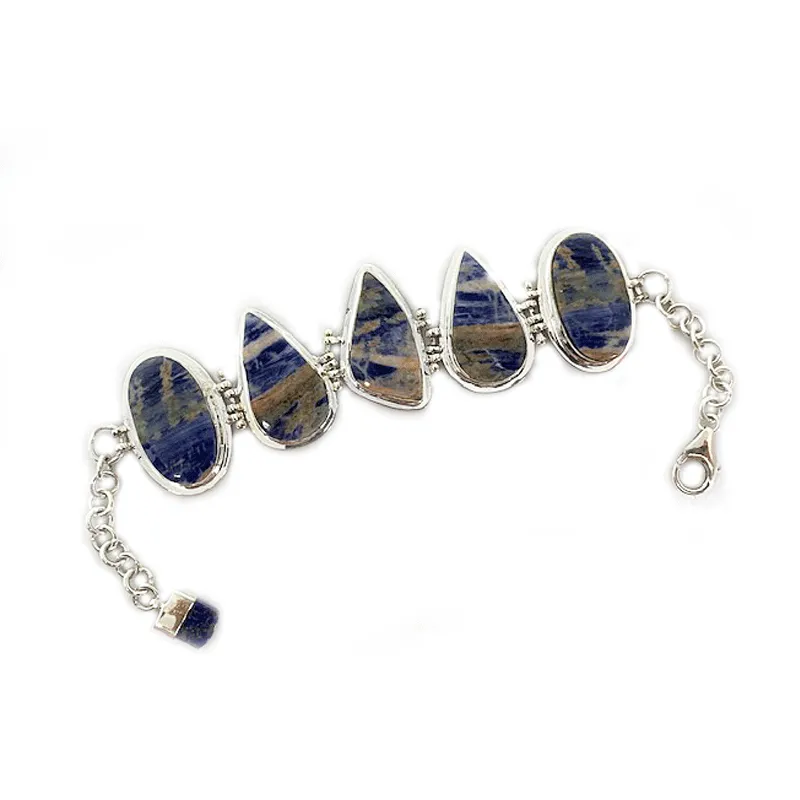 Sodalite Gemstone Silver Boho Bracelet