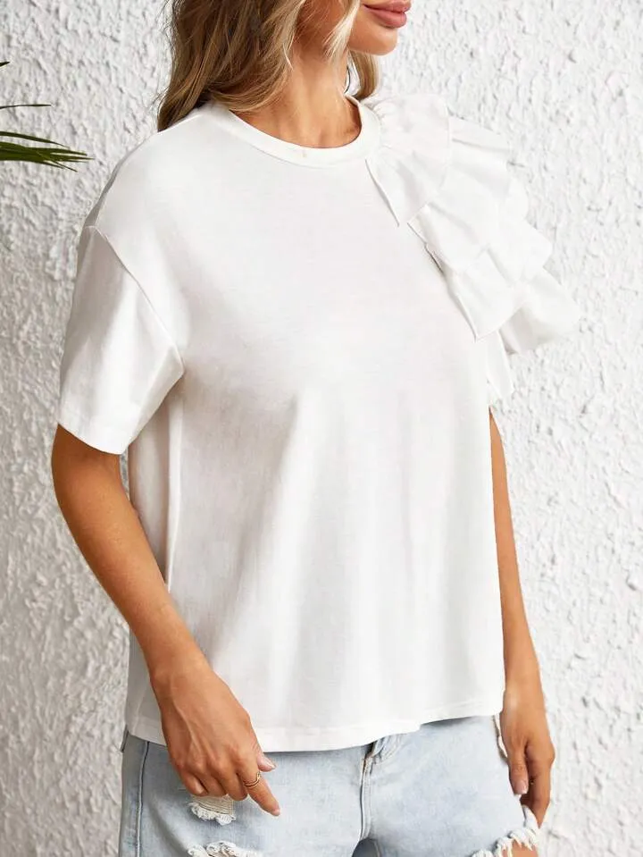 solid ruffle trim tee