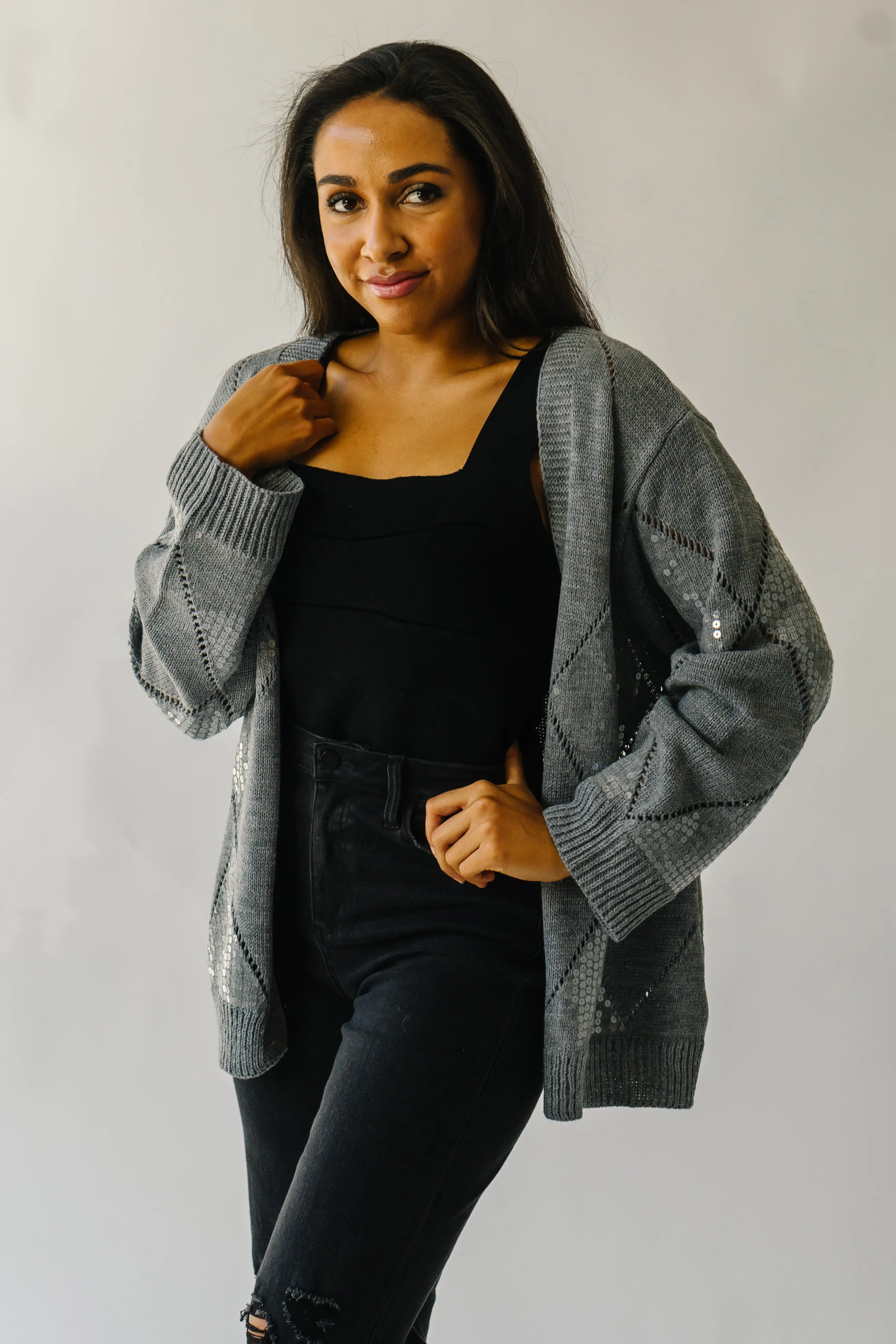 The Leander Long Sleeve V-Neck Cardigan in Grey