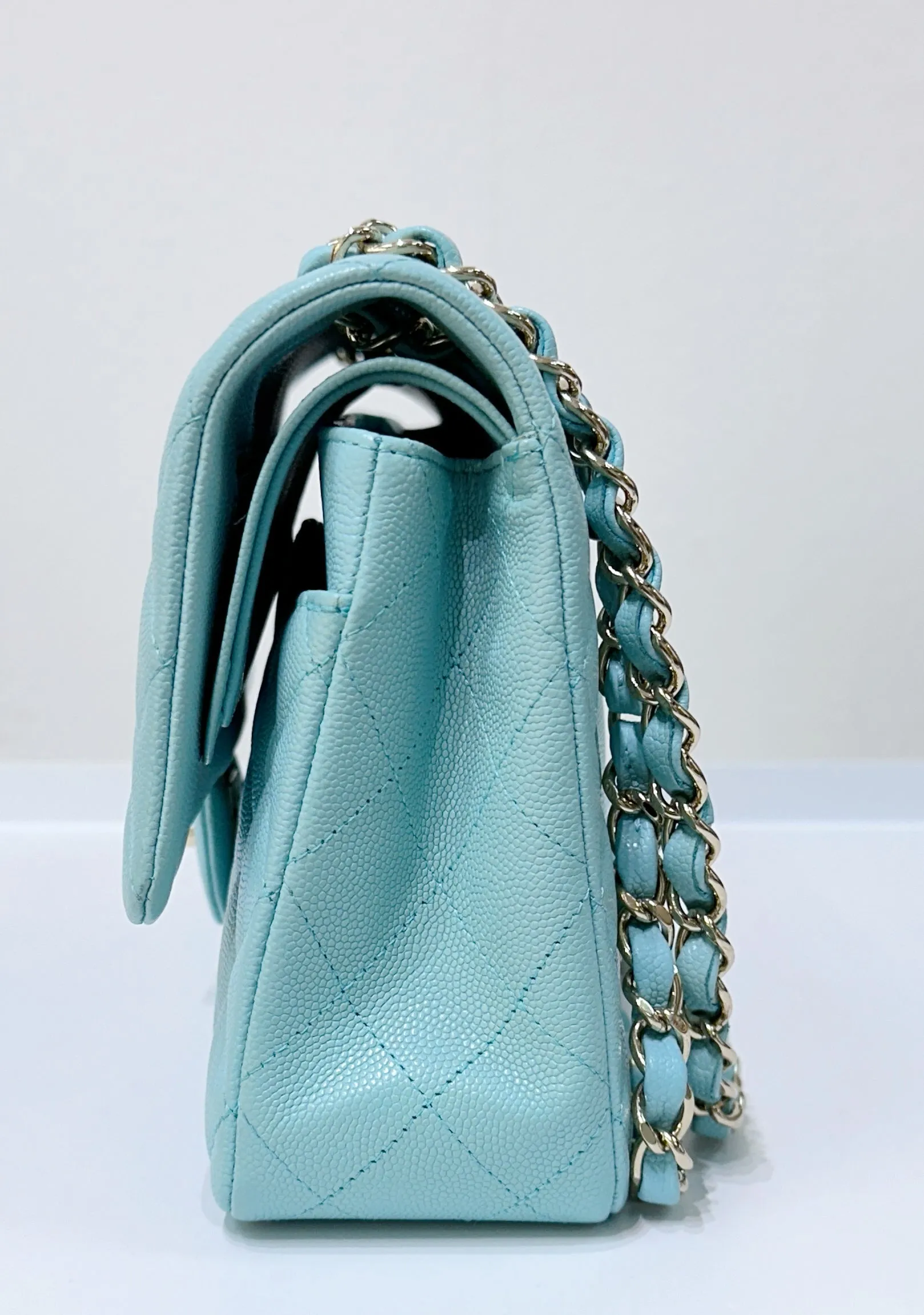 Tiffany Blue Caviar Quilted Classic Flap Medium LGHW