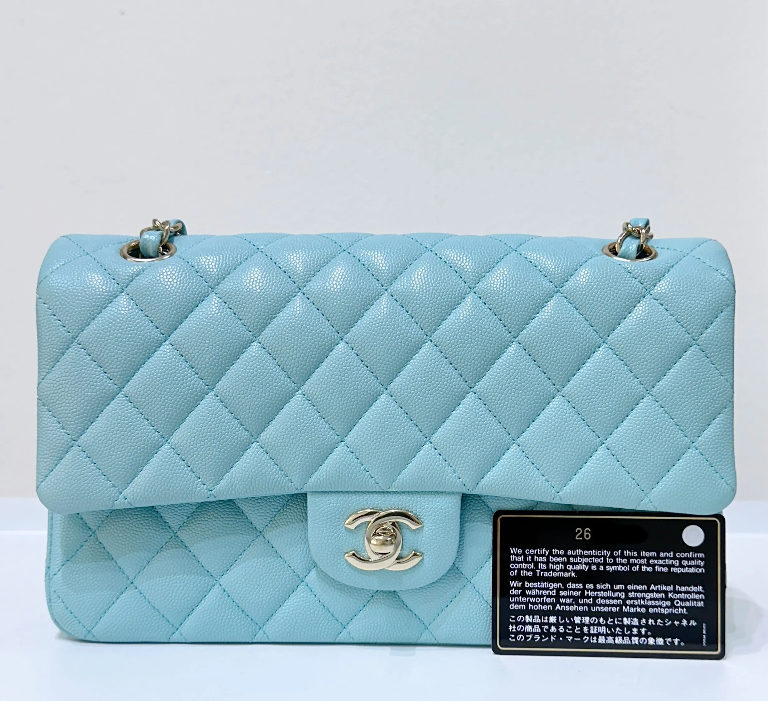 Tiffany Blue Caviar Quilted Classic Flap Medium LGHW