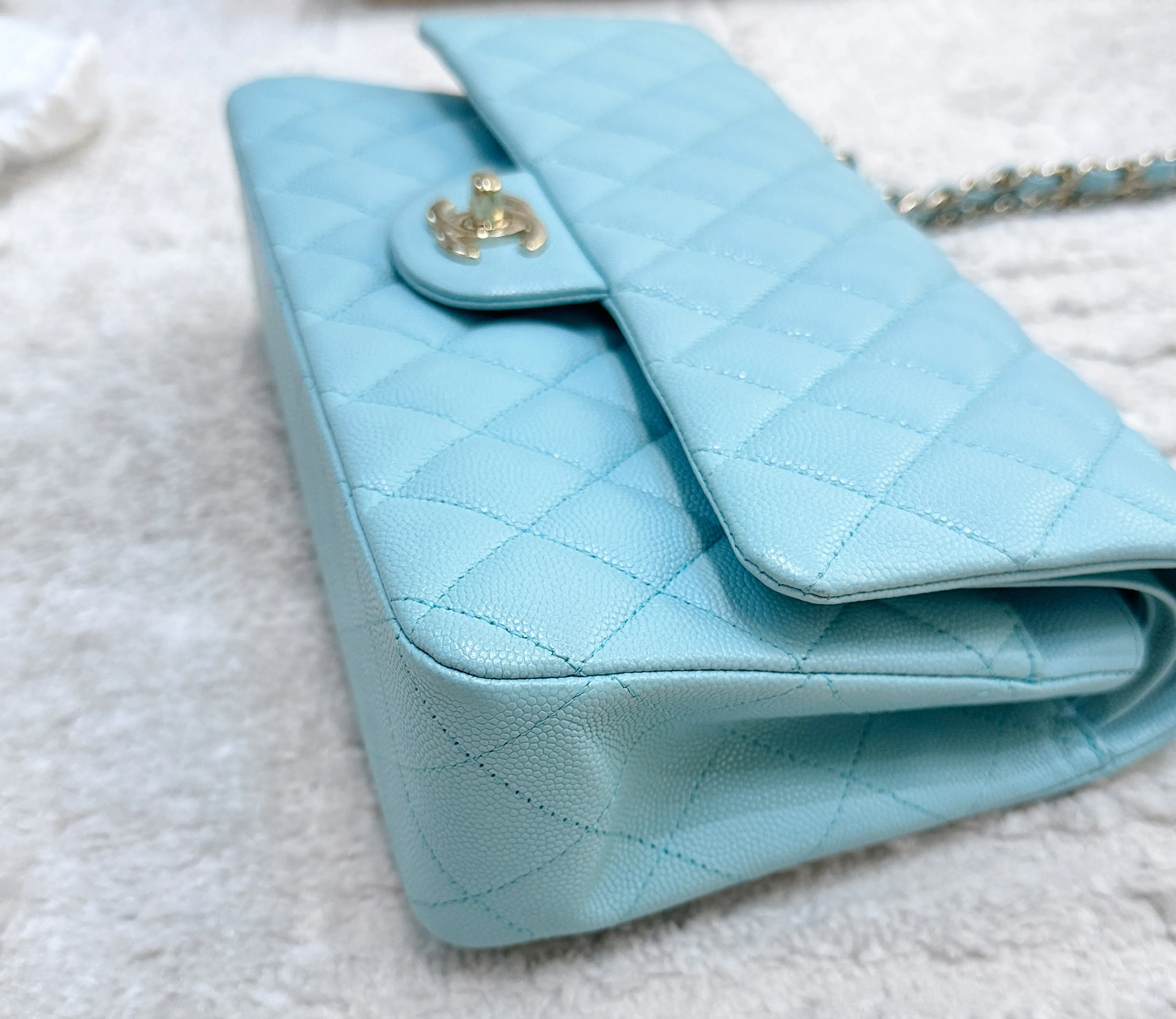 Tiffany Blue Caviar Quilted Classic Flap Medium LGHW