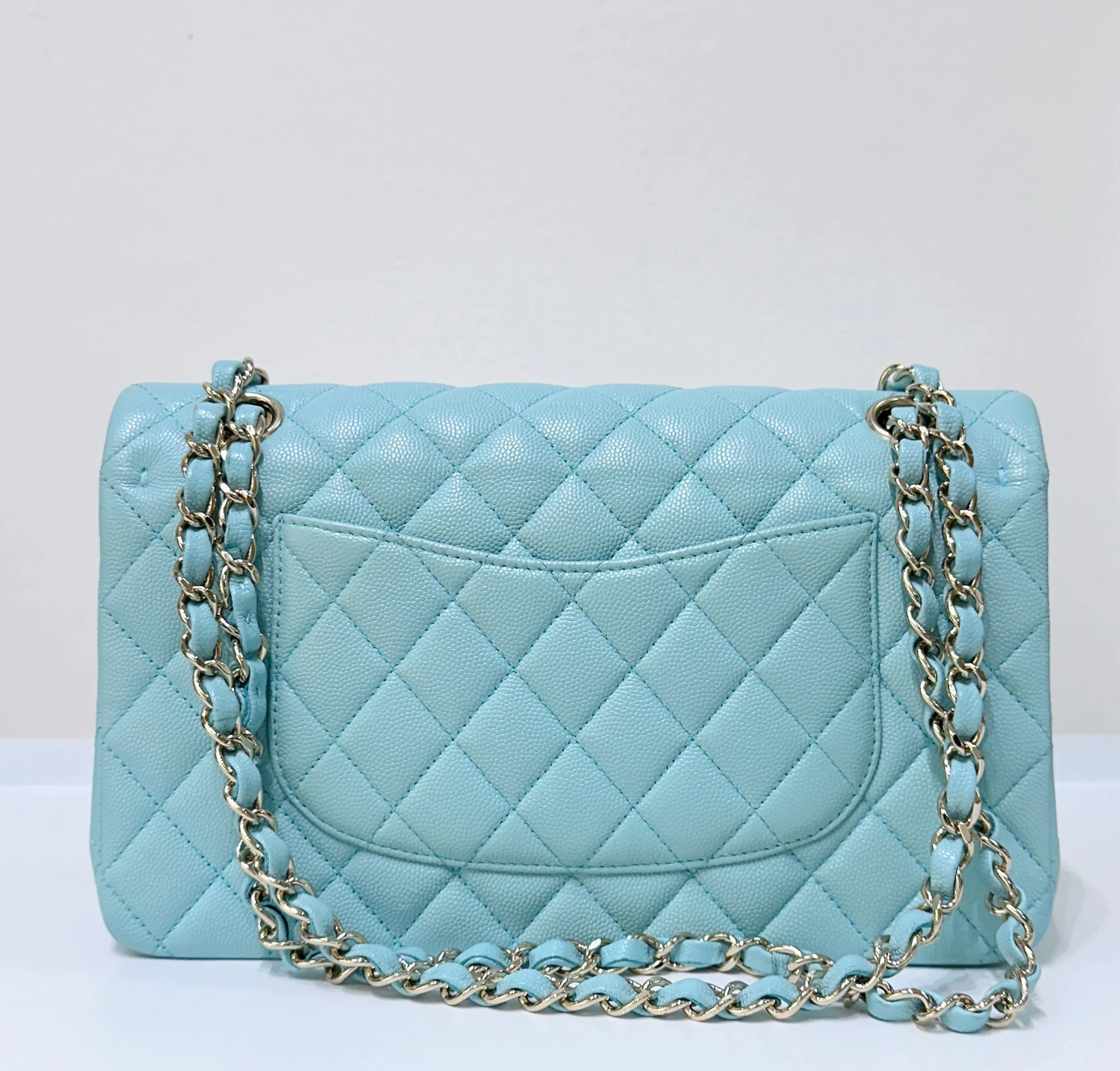 Tiffany Blue Caviar Quilted Classic Flap Medium LGHW