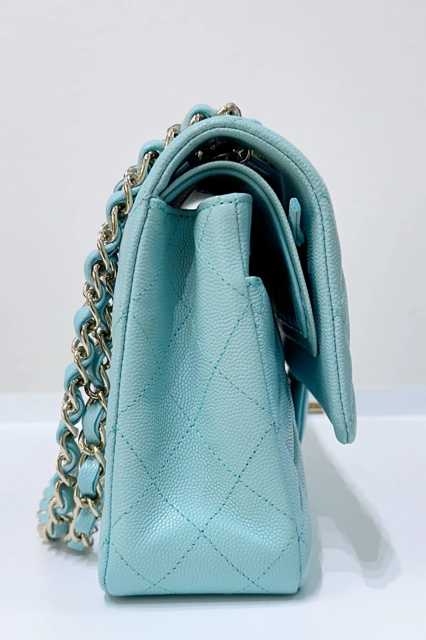 Tiffany Blue Caviar Quilted Classic Flap Medium LGHW