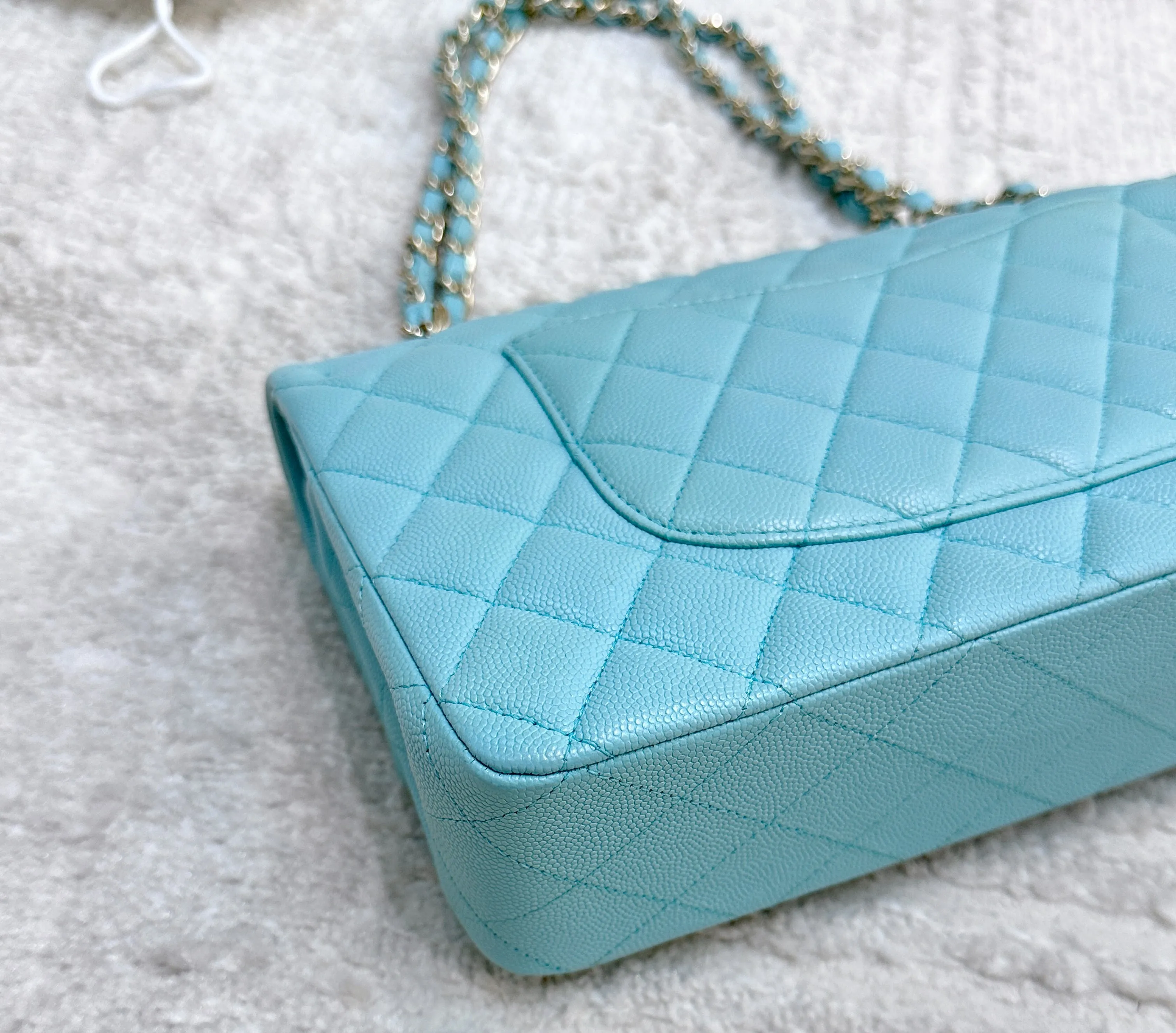 Tiffany Blue Caviar Quilted Classic Flap Medium LGHW