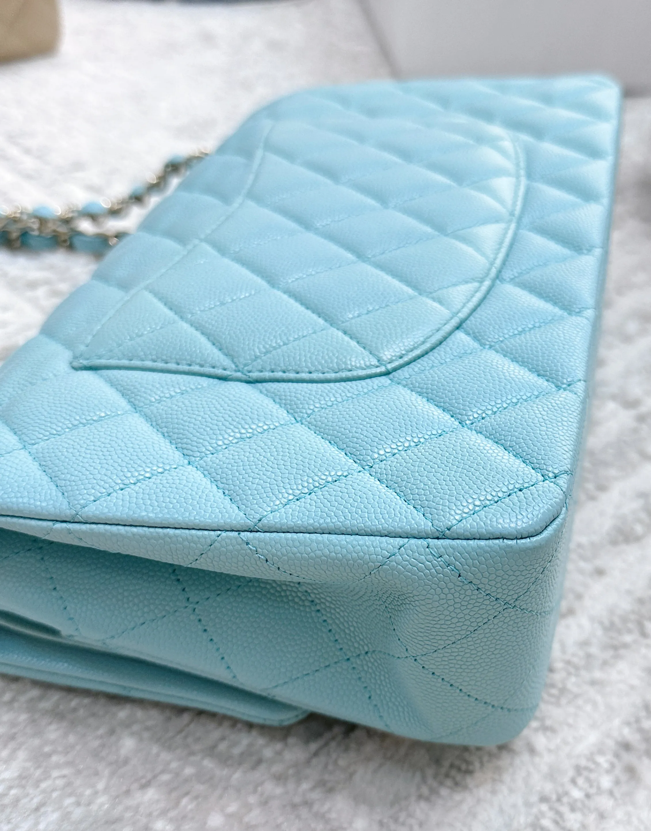 Tiffany Blue Caviar Quilted Classic Flap Medium LGHW