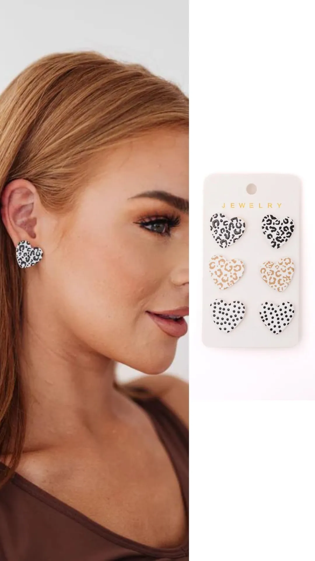 Triple Hearts Studs in Animal