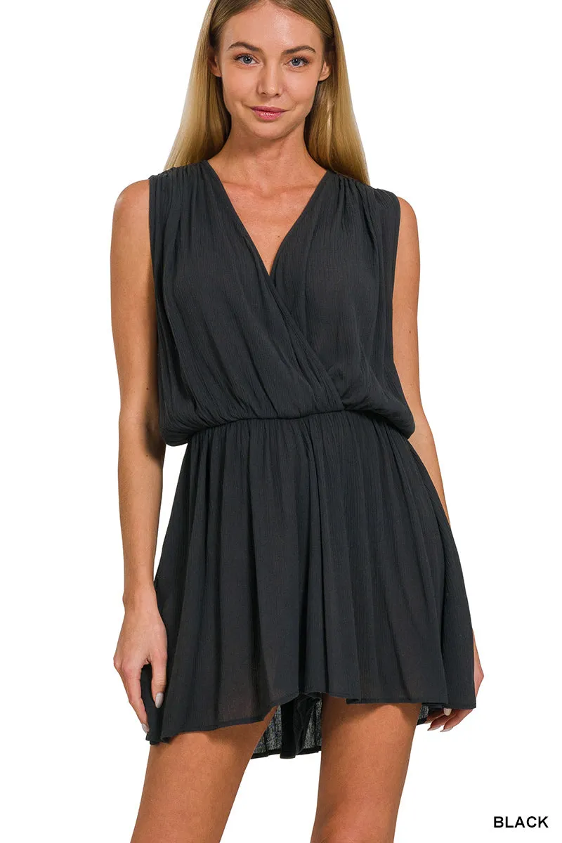 Waist Drape Open Back Romper - Black