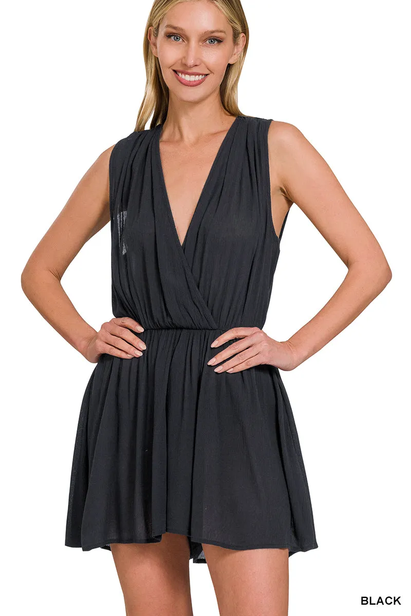 Waist Drape Open Back Romper - Black