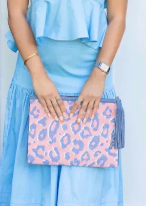 WKND WYFR Wild Thang Leopard Print Clutch - Pink / Blue